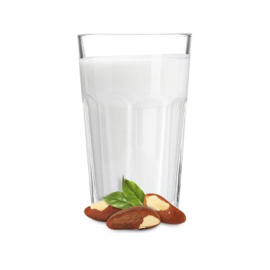 Bardakta fındık sütü ve beyazda Brezilya fındığı.