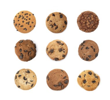 Lezzetli çikolata parçacıklı kurabiyeler, beyaz, set