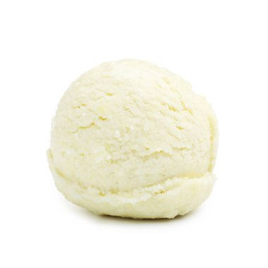 Beyaz arka planda bir kepçe lezzetli dondurma.