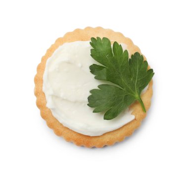 Krem peynirli ve maydanozlu leziz bir kraker.