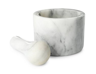 Mermer havan topu beyaz üzerine izole edilmiş.