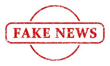Beyaz arkaplanda Kırmızı Sahte Haber damgası