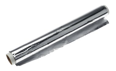 Üst görünümde izole edilmiş alüminyum folyo rulosu