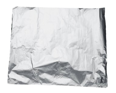 Üst görünümde izole edilmiş alüminyum folyo parçası