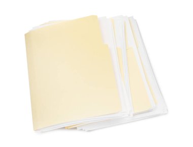 Beyaz üzerine izole edilmiş kağıtları olan birçok dosya dizini