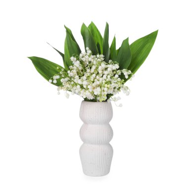 Bir buket güzel zambak vadi çiçekleri bembeyaz