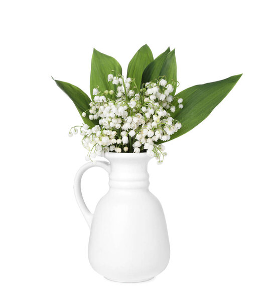 Bouquet of beautiful lily of the valley flowers isolated on white