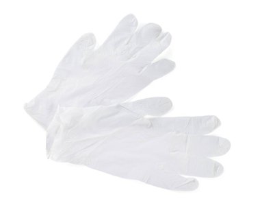Tıbbi eldivenler beyaz, üst görünümde izole.