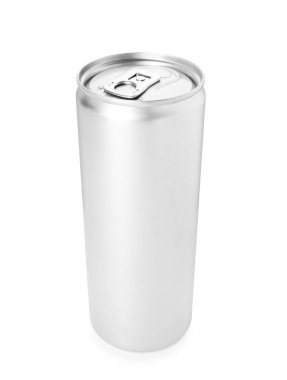 Boş bir teneke kutu beyaza izole edilmiş.