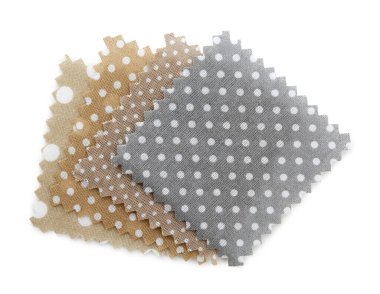 Puantiyeli kumaş örnekleri beyaz, üst görünümde izole