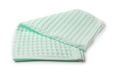 Temiz turkuaz waffle havlusu beyaza izole edilmiş.