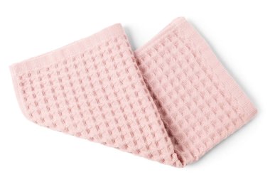 Temiz pembe waffle havlusu beyaz, üst manzara izole