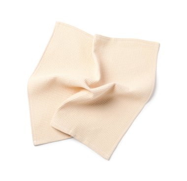 Temiz bej waffle havlusu beyaz, üst görünümde izole