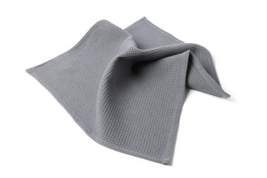 Temiz gri waffle havlusu beyaza izole edilmiş.