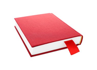Beyaz üzerine izole edilmiş kırmızı kurdele yer imi olan kitap