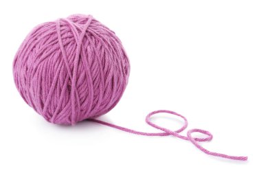 Ball of violet yarn isolated on white