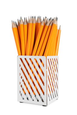Many pencils in holder isolated on white