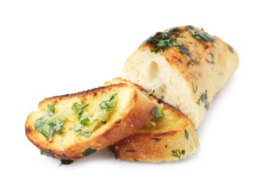 Beyaz üzerine sarımsaklı, otlu ve yağlı lezzetli ekmek.