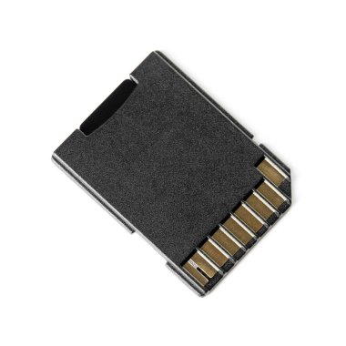 Üst görünümde izole edilmiş bir SD bellek kartı