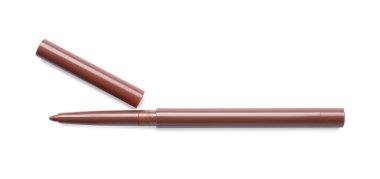 Kahverengi göz kalemini bük beyaz, üst görünümde izole edilmiş