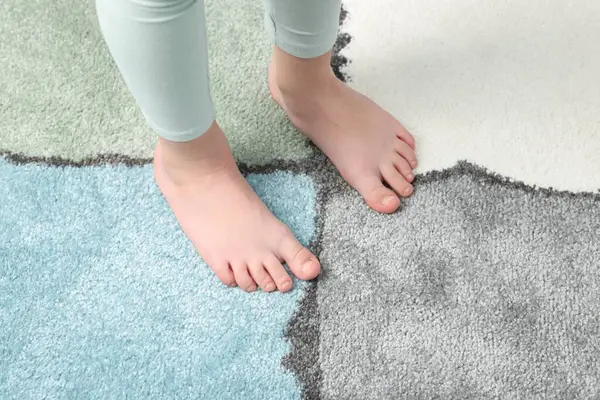 Evdeki yumuşak halıdaki kız, manzaranın üstünde.