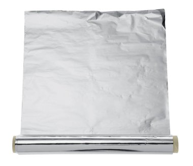 Üst görünümde izole edilmiş alüminyum folyo rulosu