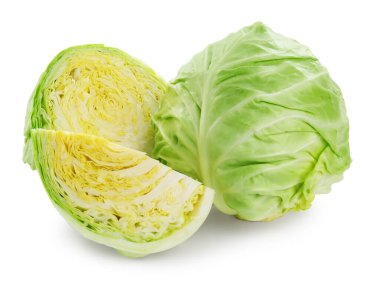 Beyaz üzerinde tüm ve kesilmiş lahanalar izole