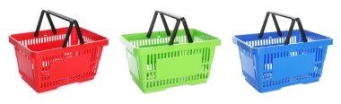 Farklı renklerde alışveriş sepetleri beyaz, set
