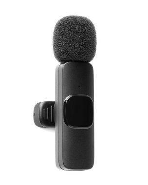 Lavalier mikrofonu beyaz, üst görünümde izole edildi