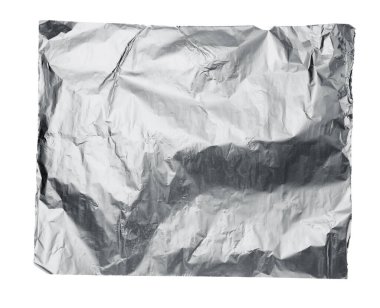 Üst görünümde izole edilmiş alüminyum folyo parçası