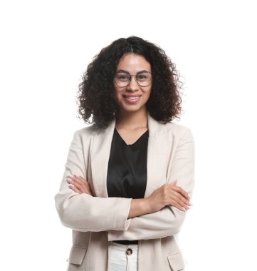 Beyaz arka planda profesyonel psikolog portresi