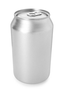 Boş bir teneke kutu beyaza izole edilmiş.