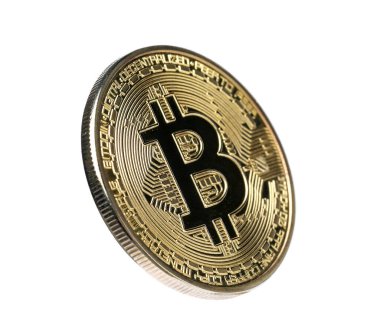 Kripto para birimi. Beyaz üzerine izole edilmiş bir altın bitcoin