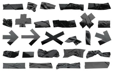 Yapışkan bant parçaları beyaz üzerine izole edilmiş.