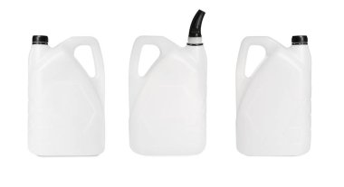 Beyaz arka planda plastik kutu, kolaj. Farklı taraflardan görünüm