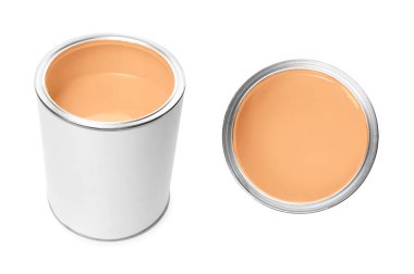 Pastel turuncu boya beyaza izole edilmiş. Üst ve yan görünüm