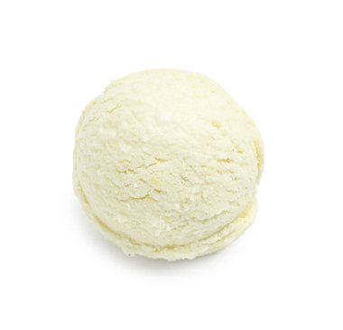 Beyaz arka planda bir kepçe lezzetli dondurma.