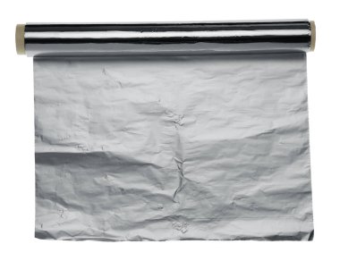 Üst görünümde izole edilmiş alüminyum folyo rulosu