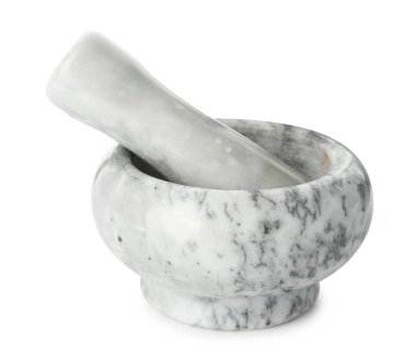 Mermer havan topu beyaz üzerine izole edilmiş.