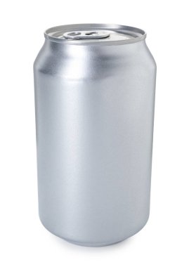 Boş bir teneke kutu beyaza izole edilmiş.