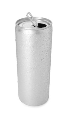 Bir gümüş teneke kutu beyaza izole edilmiş