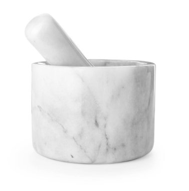 Mermer havan topu beyaz üzerine izole edilmiş.