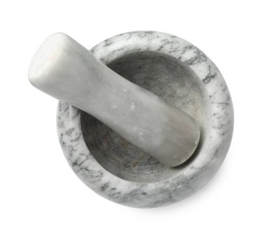 Kabuklu mermer havan topu beyaz, üst görünümde izole