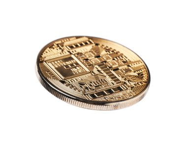 Kripto para birimi. Beyaz üzerine izole edilmiş bir altın bitcoin