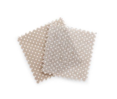 Puantiyeli kumaş örnekleri beyaz, üst görünümde izole