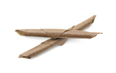 Beyaz arka planda nefis meyve dürümleri, üst manzara.