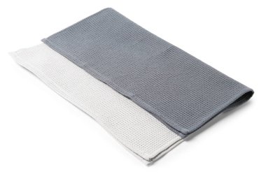 Beyaz üzerine izole edilmiş iki temiz waffle havlusu.