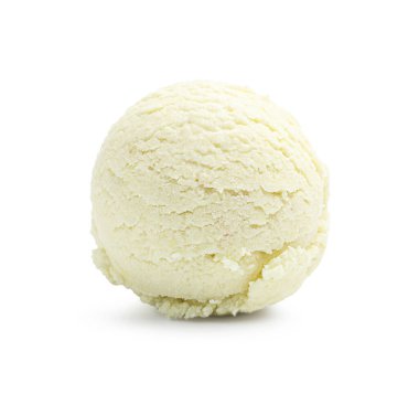 Beyaz arka planda bir kepçe lezzetli dondurma.