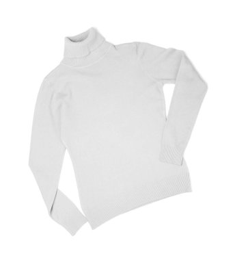 Beyaz arka planda beyaz kaşmir süveter, üst manzara