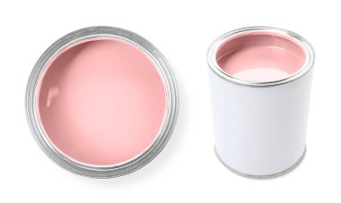 Pastel pembe boya, beyaza izole edilmiş. Üst ve yan görünüm